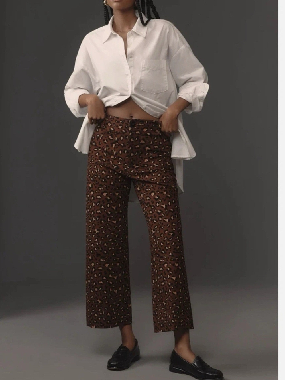 Maeve The Colette Cropped Ponte Wide-Leg brown leopard print Pants  Size 29